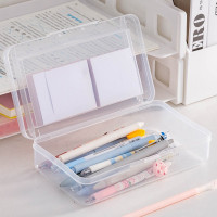 定制双层透明多功能文具盒儿童铅笔盒小学生塑料笔盒大容量简约收纳盒