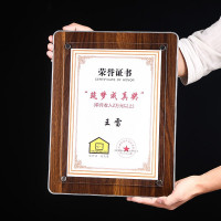 A3镀银边铜版纸款框架亚克力荣誉证书奖牌