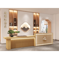 中式吧台会所收银台瑜伽馆茶道馆柜台酒店养生足浴大气前台接待台