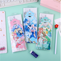 卡通少女心动漫女孩高颜值套尺多功能三角板直尺20cm四件套批发
