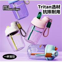 夏季新款Tritan吸管水杯儿童男女生高颜值便携水壶学生喝水杯子