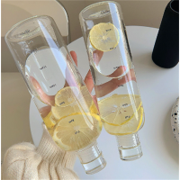 时间刻度玻璃水杯子女高颜值ins风透明外带便携大容量随身喝水杯