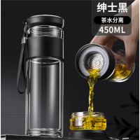 茶水分离泡茶水杯双层防烫过滤玻璃杯子男士商务便捷智能保温杯