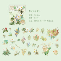 拾光水晶流光贴纸包海棠醉日系列3D烫金花卉素材手账装饰贴纸贴画