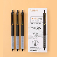善知按动中性笔简约风黑色水笔0.38mm办公签字笔学生刷题中性笔