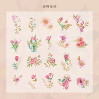 拾光PET贴纸包 花开半夏系列创意花卉烫金贴纸手账diy素材贴画