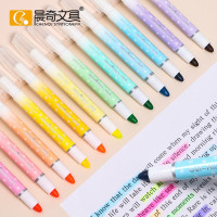 晨奇文具旋转6色固体果冻荧光笔学生笔记划重点双头标记笔记号笔