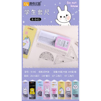 晨奇文具学生套尺可爱卡通少女心三角板量角器透明直尺四件套文具