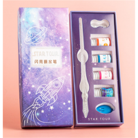 彩色墨水套装创意文具礼品笔梦幻水晶夜光玻璃蘸水钢笔套装