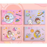 高颜值卡通绘画本批发儿童涂鸦素描空白本自带垫板侧翻线圈