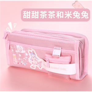 粉色卡通韩系大容量双层笔袋少女心可拆卸收纳包中小学生文具盒笔袋