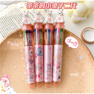 可爱立体动物笔头多色笔卡通少女心按动圆珠笔学生文具多色圆珠笔