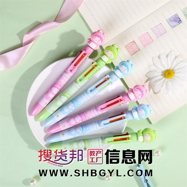 新款创意卡通学生6色笔批发商圆珠笔实惠按动塑料多色图2