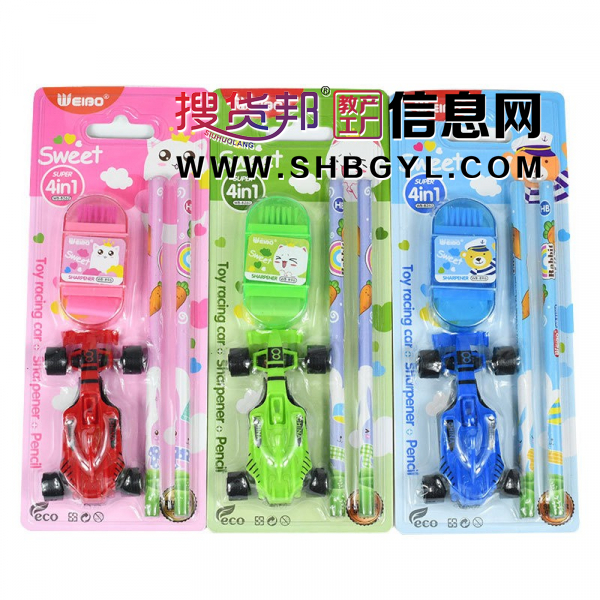 卡通可爱铅笔/卷笔刀/玩具车 四合一套装一盒多用文具小礼包图3