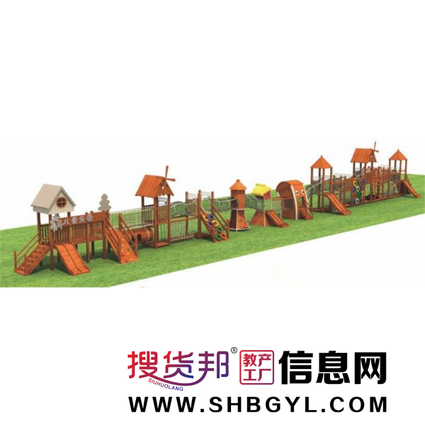 幼儿园户外木制游乐设施儿童木制滑梯系列户外网桶组合(进口木制)LDX 04301图1