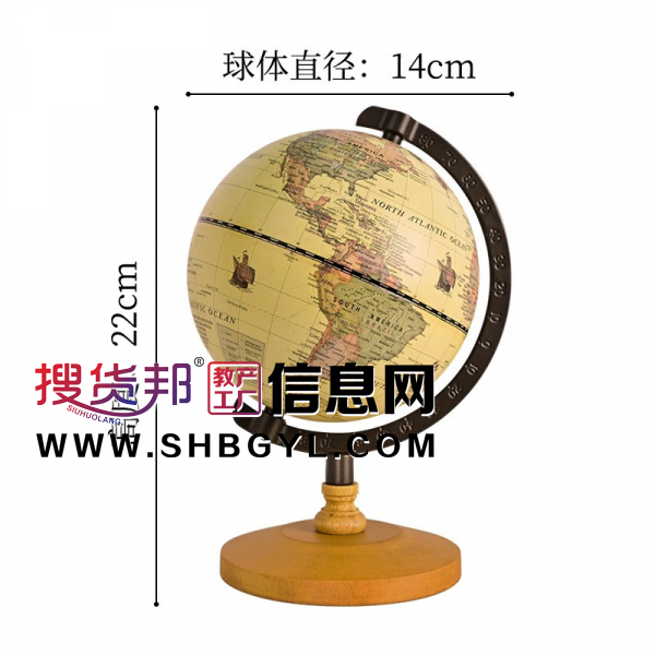 全英文14CM小号经典仿古木质地球仪 美式学生用书房 装饰摆件图1