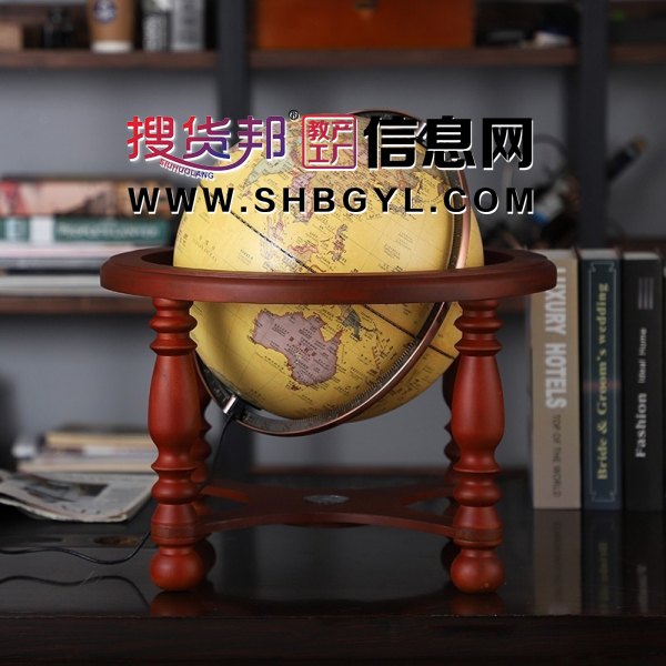 欧美实木四脚3d立体浮雕复古地球仪台灯摆件32cm大号摆件带指南针图3
