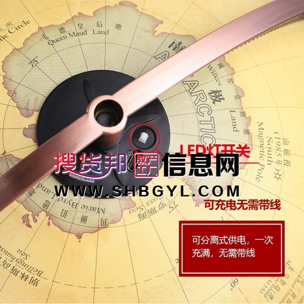 欧美实木四脚3d立体浮雕复古地球仪台灯摆件32cm大号摆件带指南针图1