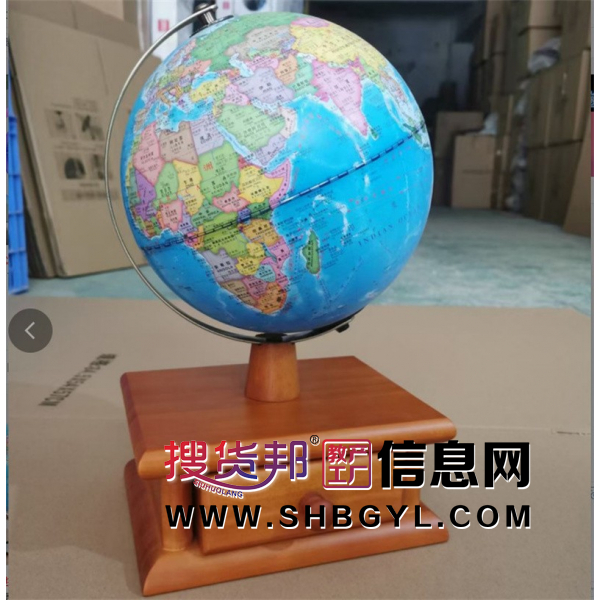 20cm高清抽屉首饰盒收纳带灯复古地球仪台灯实木装饰品摆件图1