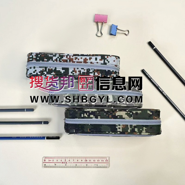 迷彩帆布学生文具笔袋pvc双层铅笔袋立体方形文具盒图3