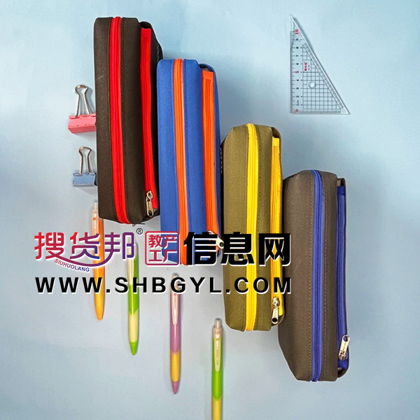 简约网格帆布笔袋大容量双层多功能铅笔袋学生办公文具笔袋图1