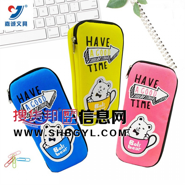 波尼熊纯色男女款笔袋多层次大容量中小学生铅笔袋休闲文具盒图2