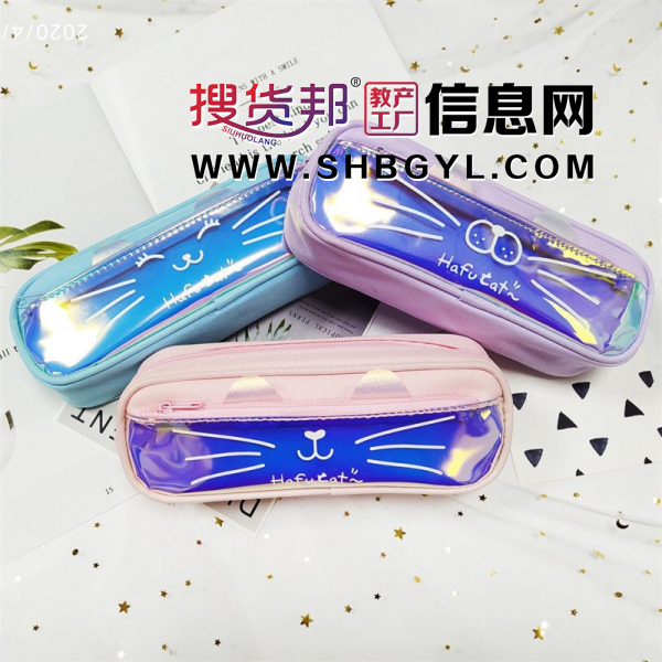 幻彩膜卡通猫女款笔袋中小学生铅笔文具笔袋收纳袋图2
