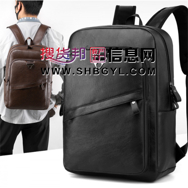 批发电脑双肩包男士潮牌PU质感简约出差旅行电脑背包大学生书包图1