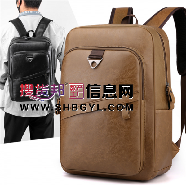 批发电脑双肩包男士潮牌PU质感简约出差旅行电脑背包大学生书包图2