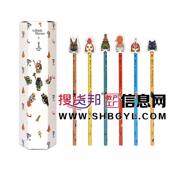 大英联名埃及萌神铅笔儿童写字HB圆杆创意橡皮擦学生文具图1