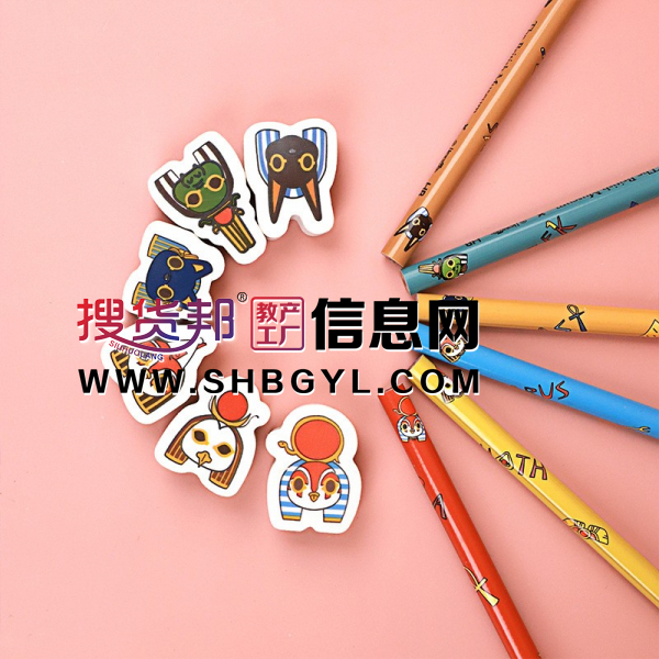 大英联名埃及萌神铅笔儿童写字HB圆杆创意橡皮擦学生文具图3