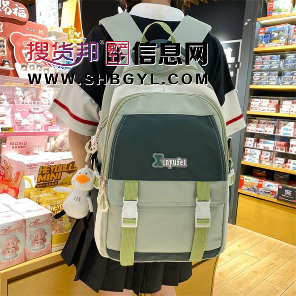 韩国ins复古撞色百搭书包女 日系初高中学生大容量双肩包休闲背包图1