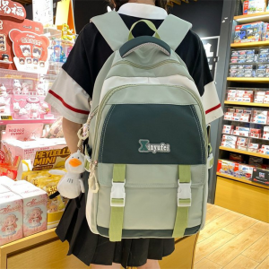 韩国ins复古撞色百搭书包女 日系初高中学生大容量双肩包休闲背包