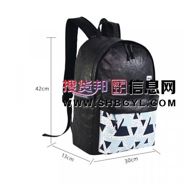 2018年新款双肩背包 黑色水洗杜邦纸双肩包 时尚炫酷几何图案背包图3