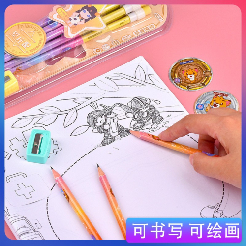 木质卡通大皮头铅笔儿童小学生hb写字笔12支装盒装图2