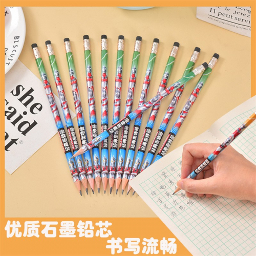 木质铅笔小学生儿童卡通带橡皮六角HB写字铅笔文具图1