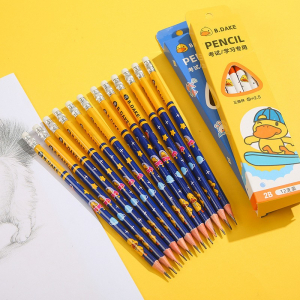 小黄鸭2B铅笔小学生儿童书写考试铅笔带橡皮木质三角铅笔