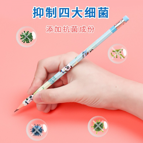 新款抗菌学生铅笔六角木质带橡皮写字笔儿童奖品图3