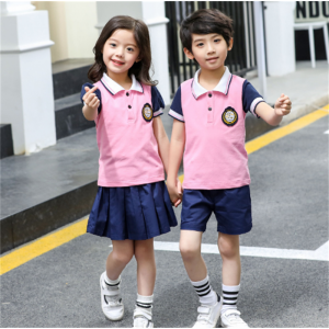小学生校服夏季英伦风儿童班服套装幼儿园园服夏装学院风粉色短袖