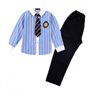 小学生校服春秋条纹套装幼儿园园服学院风蓝色衬衣儿童班服两件套