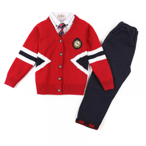 2023秋季新款儿童制服小学生校服英伦风单排扣棉线毛衣四件套