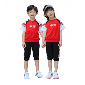 校服小学生夏装中国风红色儿童班服套装运动会幼儿园老师园服短裤
