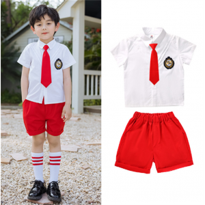 幼儿园园服夏装英伦风表演服演出班服套装批发红色纱裙小学生校服