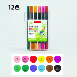 彩色专用水溶笔教师节12色24色36色软头水彩笔儿童美术绘画双头马克笔