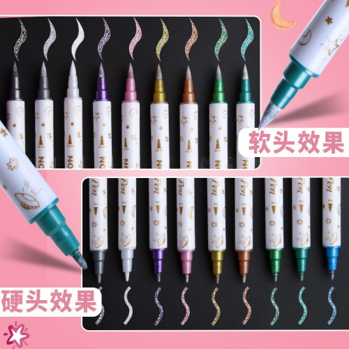 定制阅读荧光笔彩色金属笔鎏金珠光笔手账笔发光笔轮廓笔图2
