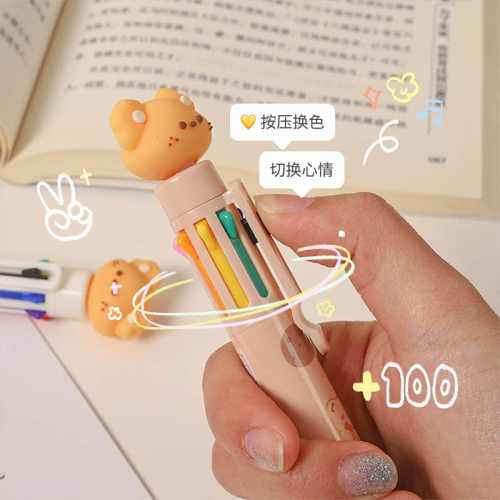 姜饼熊8色多色圆珠笔批发高颜值创意文具卡通彩色多功能笔图4