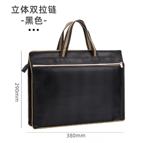 手提文件袋A4印logo商务办公会议电脑包立体双拉链资料收纳公文包图1