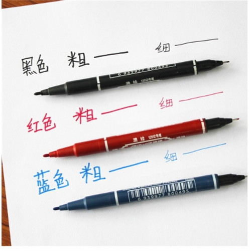 小双头记号笔水性儿童画画勾线笔黑蓝红绘画勾边笔批发图1