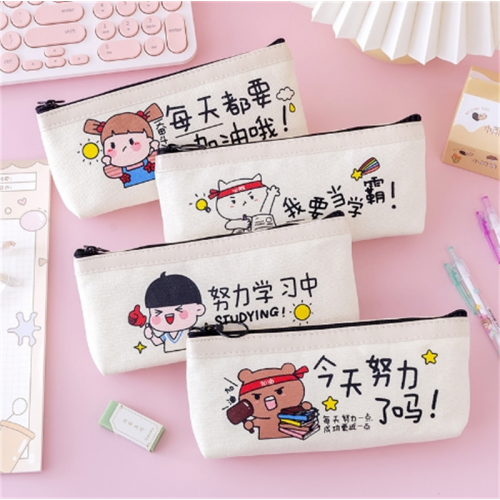 韩国ins卡通帆布笔袋可爱创意小清新高颜值文具盒大容量学生笔盒图1