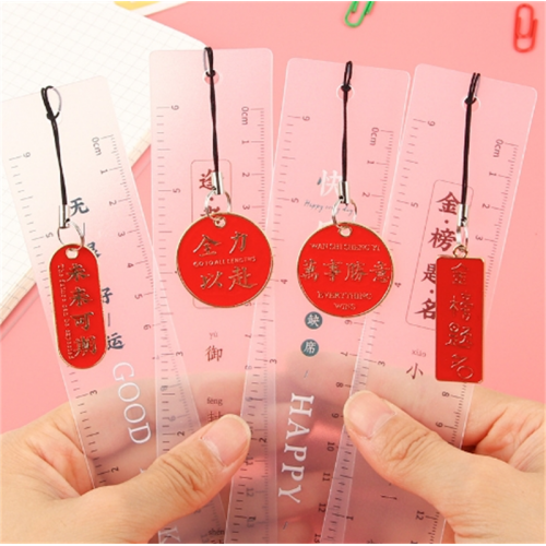 创意透明直尺书签励志文字金属吊坠书签多功能学生精美文具小礼物图1